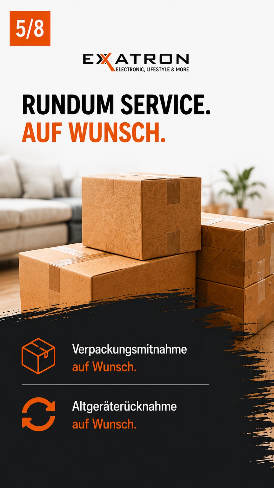 Rundum Service auf Wunsch: Verpackungsmitnahme und Altgeräterücknahme