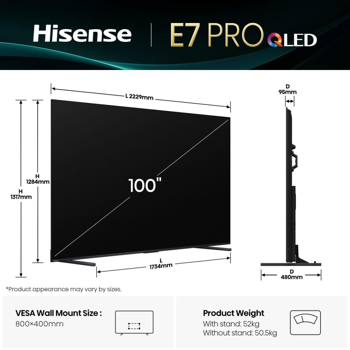 *Lieferung bis in Ihre Wohnung* Hisense E7Q PRO Hi-QLED 2,53 m (100") 4K Ultra HD Smart-TV, Schwarz