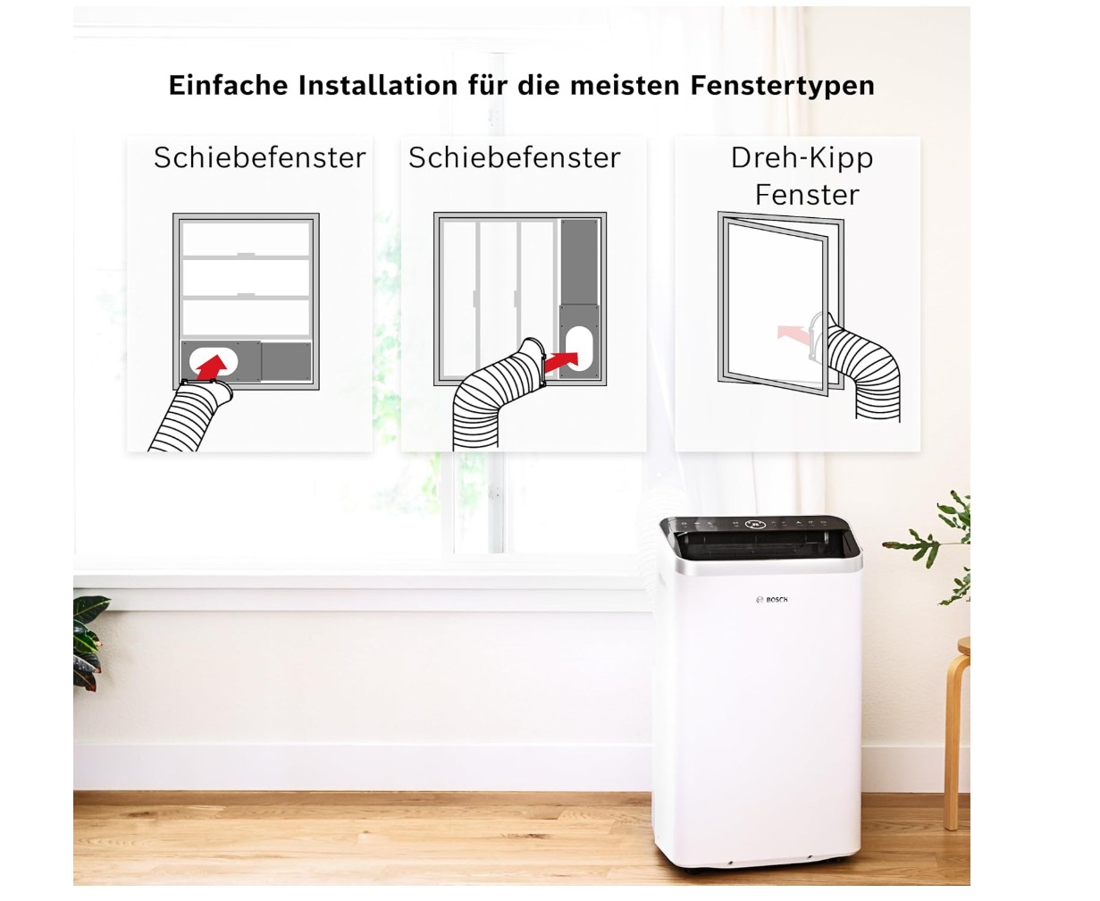 Bosch Cool 5100 Mobiles Klimagerät für Räume bis zu 46 m², 3,4 kW, Weiß Bosch Cool 5100 Mobiles Klimagerät für Räume bis zu 46 m², 3,4 kW, Weiß