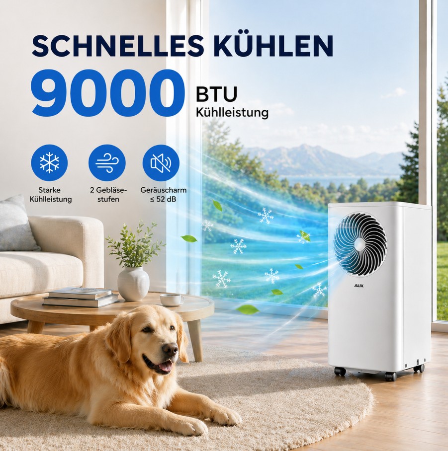 !!!Aktion!!! AUX AM-09B6C4 Mobiles Klimagerät für Räume bis zu 35 m², 2,6 kW, Weiß !!!Aktion!!! AUX AM-09B6C4 Mobiles Klimagerät für Räume bis zu 35 m², 2,6 kW, Weiß