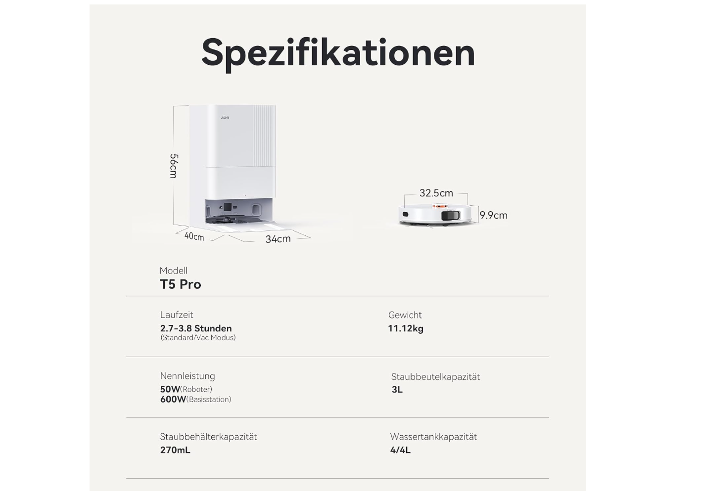 JONR T5 Pro Saugroboter mit Wischfunktion& ausziehbarem Wischmopp, Schwarz