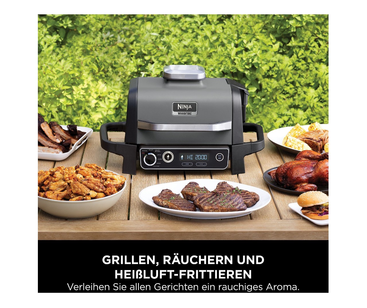 Ninja Woodfire OG701EU Elektrischer Outdoor Grill & Smoker 2400 Watt, Grau