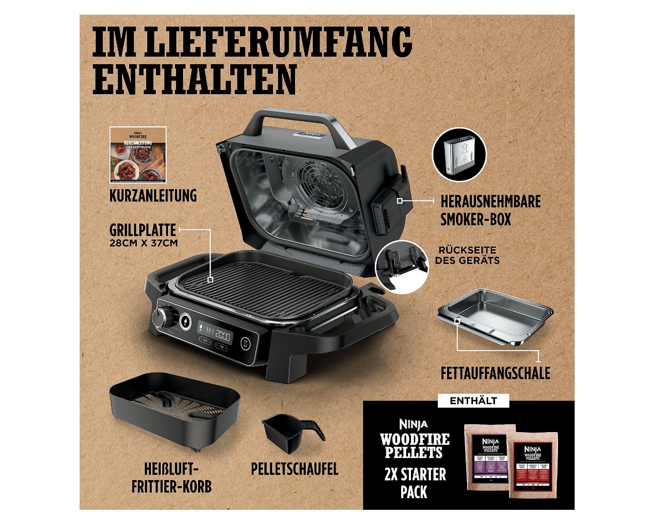 Ninja Woodfire OG701EU Elektrischer Outdoor Grill & Smoker 2400 Watt, Grau Ninja Woodfire OG701EU Elektrischer Outdoor Grill & Smoker 2400 Watt, Grau