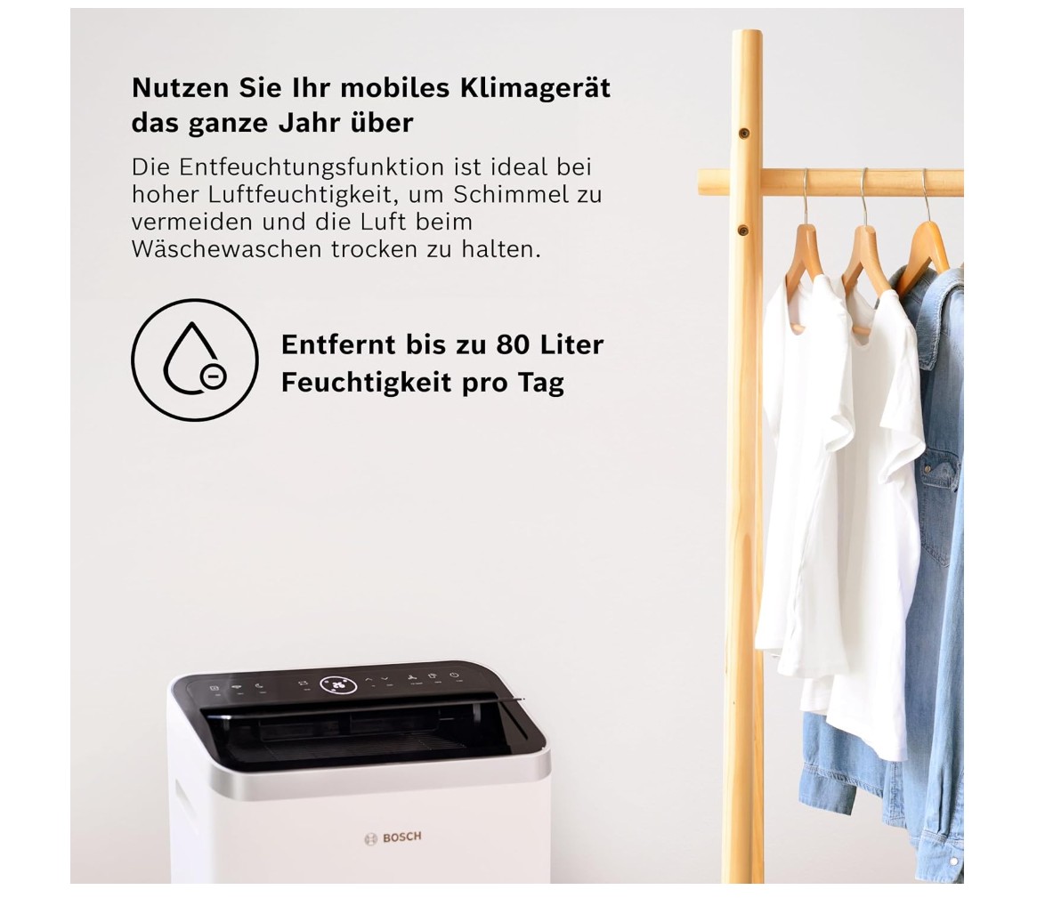 Bosch Cool 5100 Mobiles Klimagerät für Räume bis zu 46 m², 3,4 kW, Weiß
