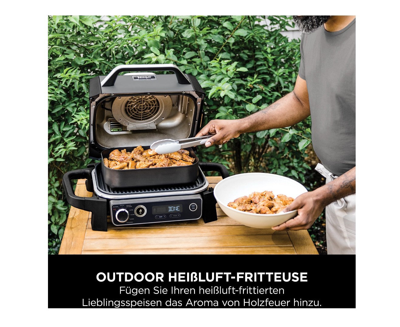 Ninja Woodfire OG701EU Elektrischer Outdoor Grill & Smoker 2400 Watt, Grau