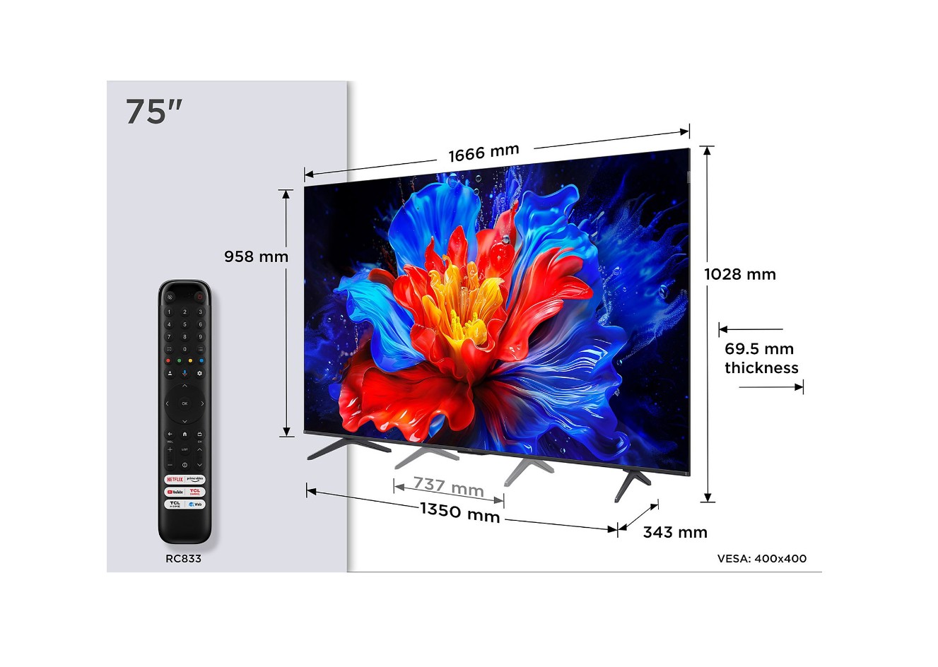 !!!Aktion!!! TCL 75P8K aka 75T8C QLED Direct-LED 190,5 cm (75") 4K Ultra HD Smart-TV, Schwarz