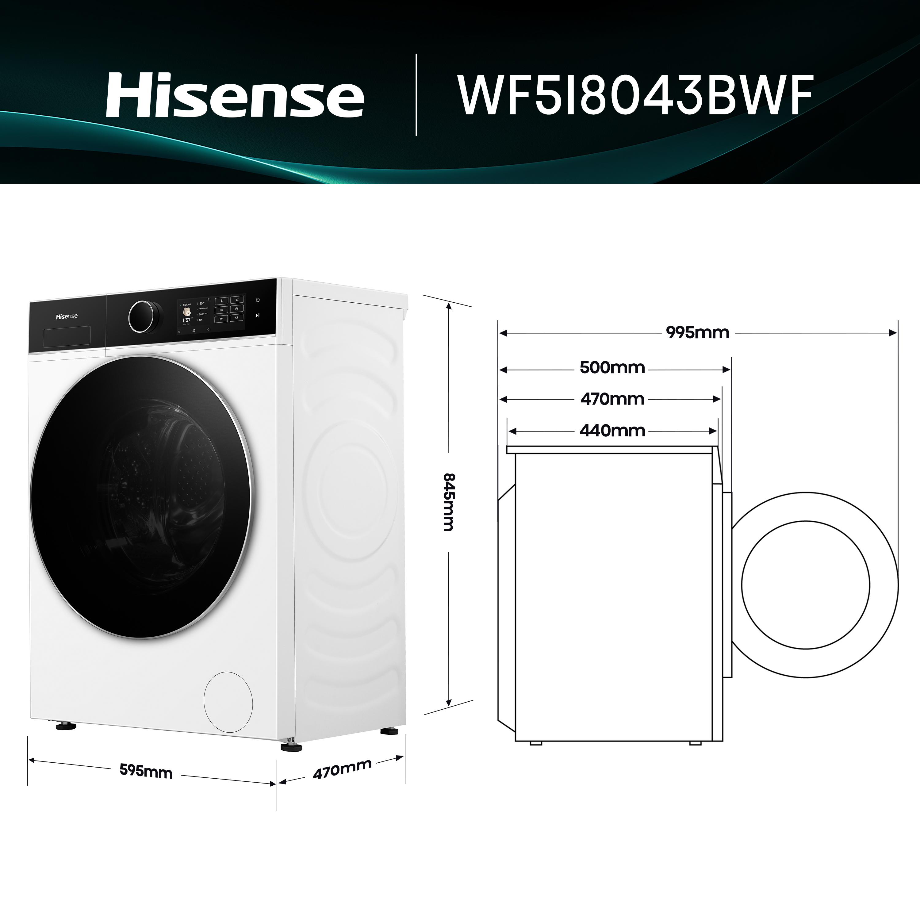 Hisense WF5I8043BWF Waschmaschine 8 kg, Weiß Hisense WF5I8043BWF Waschmaschine 8 kg, Weiß
