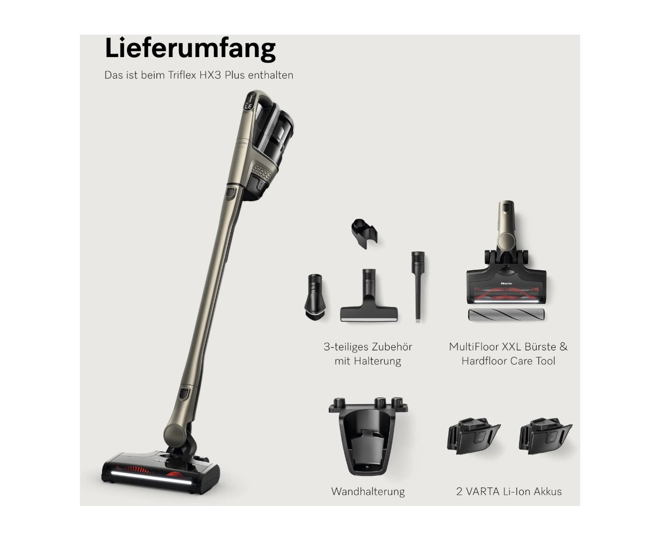 Miele Triflex HX3 Plus Akku-Stielstaubsauger 192W ,Titanium PearlFinish