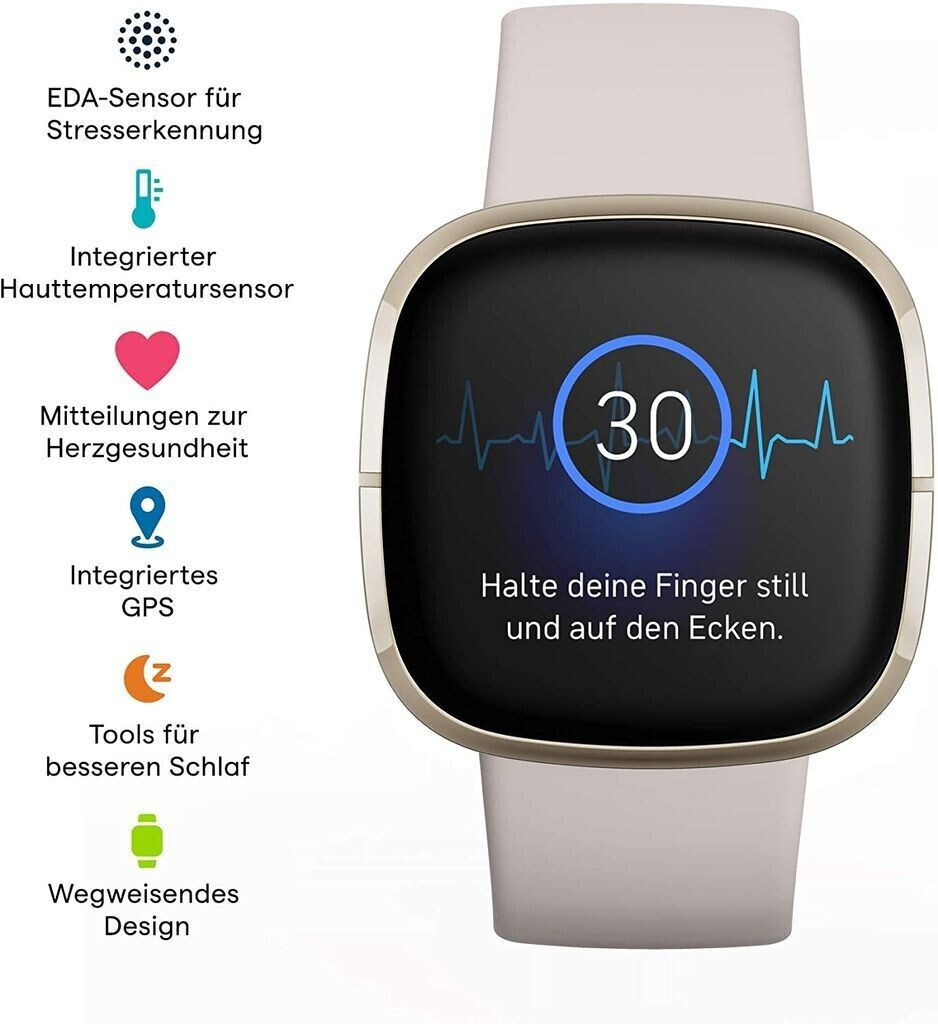 Fitbit Sense Lunar White Soft Gold Smartwatch (GPS 