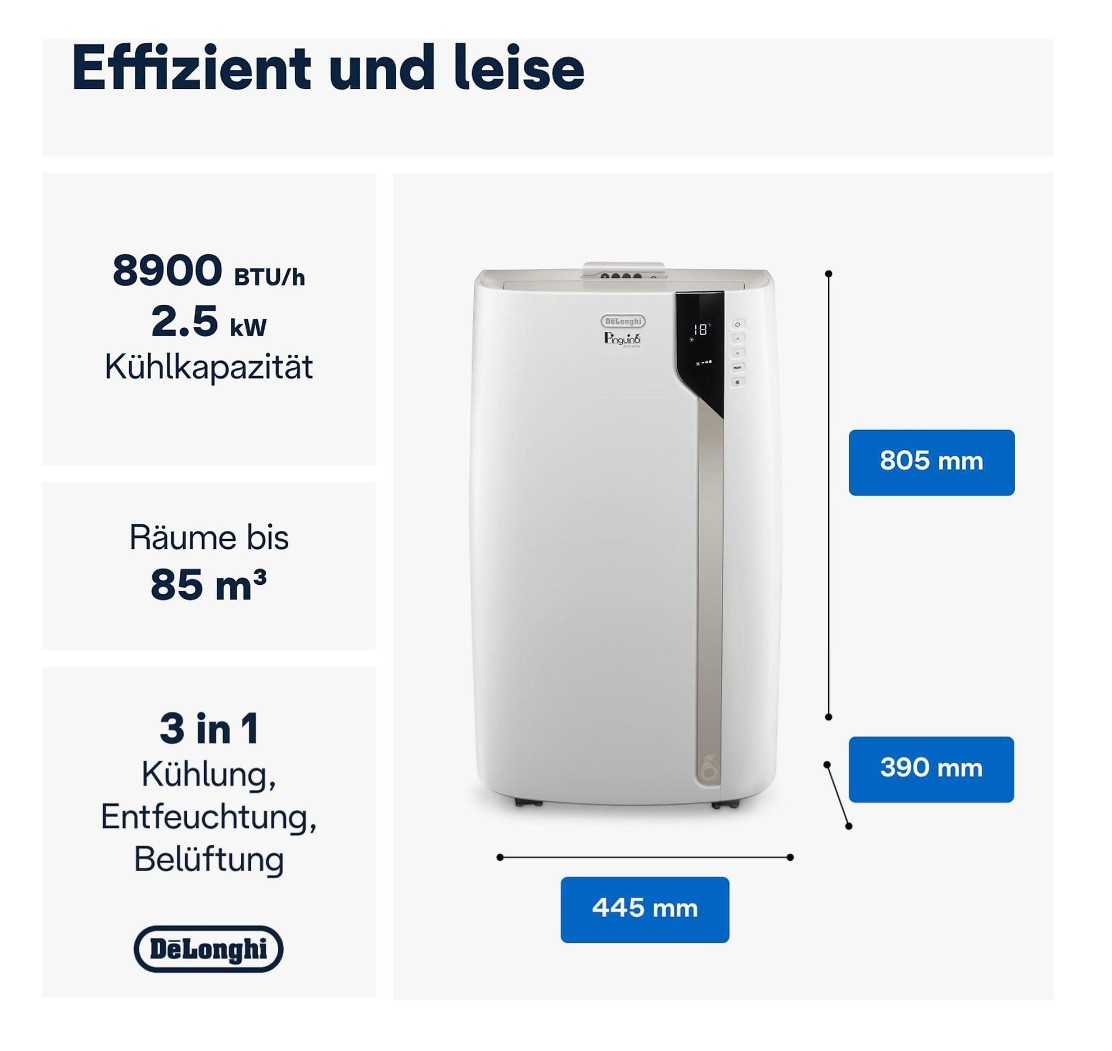 De'Longhi Pinguino PAC EX93 Mobiles Klimagerät für Räume bis zu 34m², Weiß De'Longhi Pinguino PAC EX93 Mobiles Klimagerät für Räume bis zu 34m², Weiß