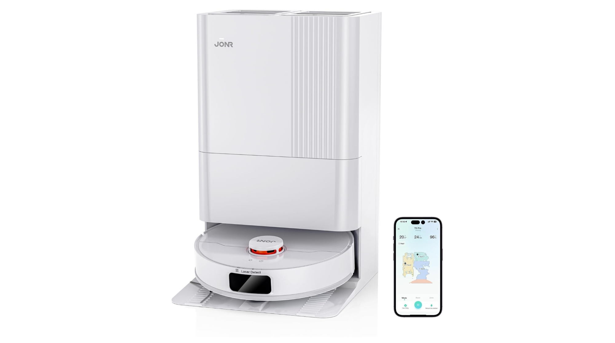 JONR T5 Pro Saugroboter mit Wischfunktion& ausziehbarem Wischmopp, Schwarz