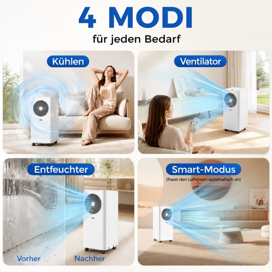 !!!Aktion!!! AUX AM-09B6C4 Mobiles Klimagerät für Räume bis zu 35 m², 2,6 kW, Weiß