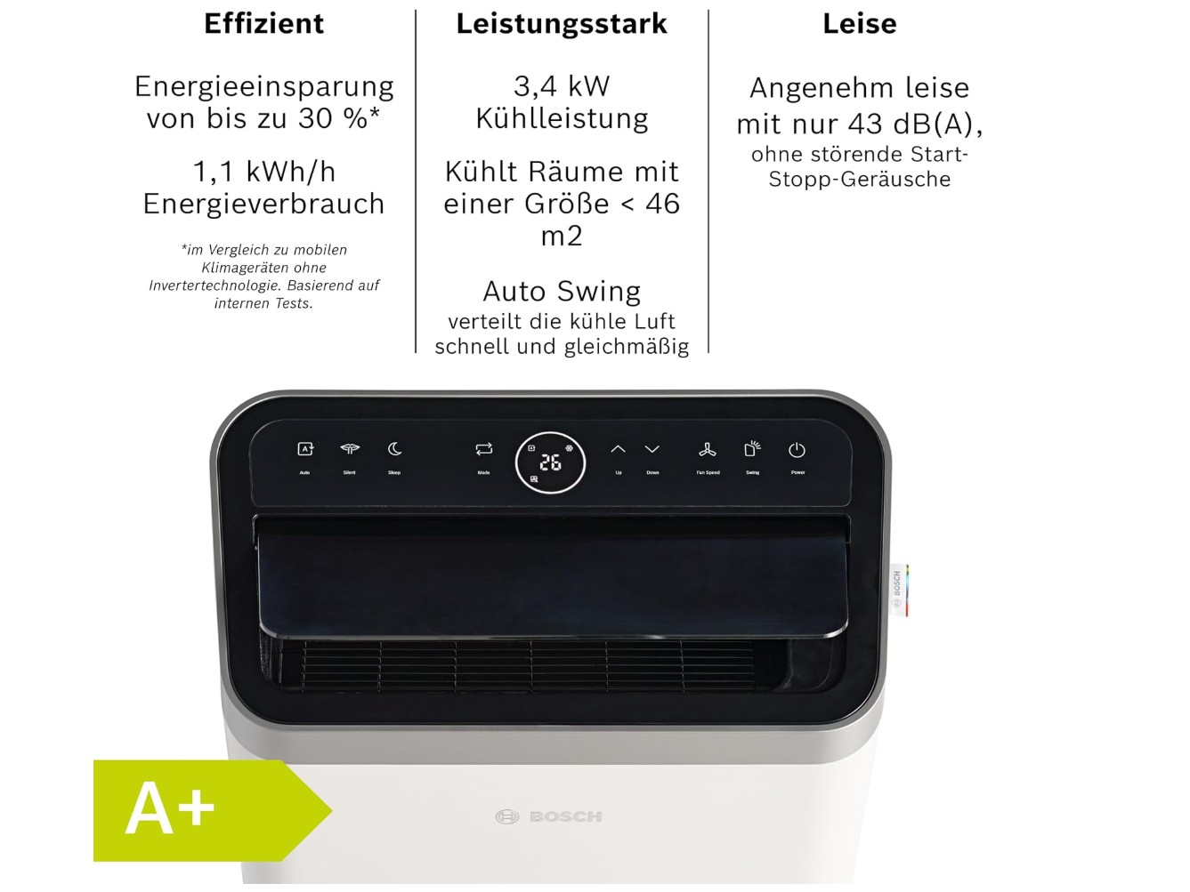 Bosch Cool 5100 Mobiles Klimagerät für Räume bis zu 46 m², 3,4 kW, Weiß Bosch Cool 5100 Mobiles Klimagerät für Räume bis zu 46 m², 3,4 kW, Weiß