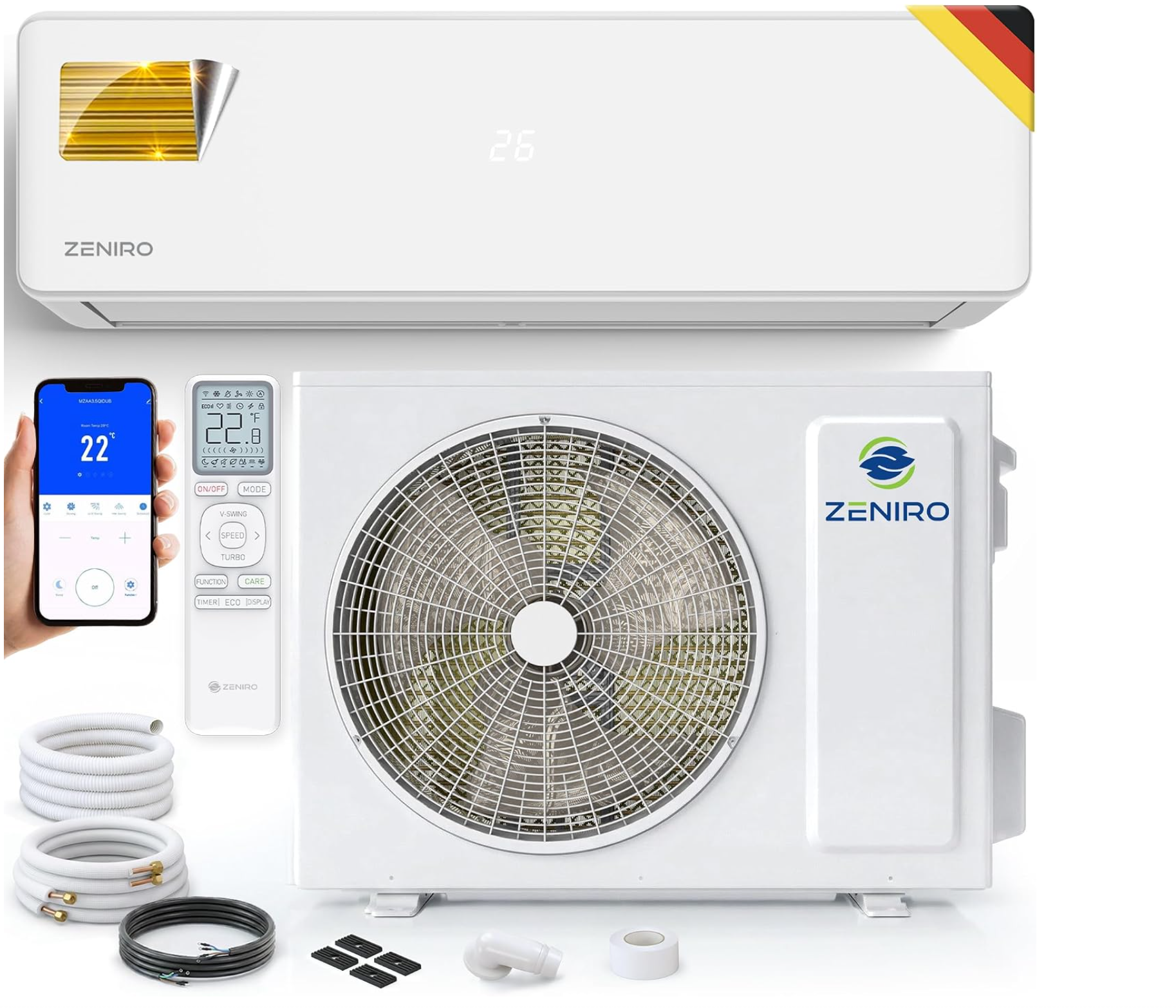 Zeniro Split-Klimaanlage Pure Set R32, 7,0 kW, A++ - B Ware [wie neu]