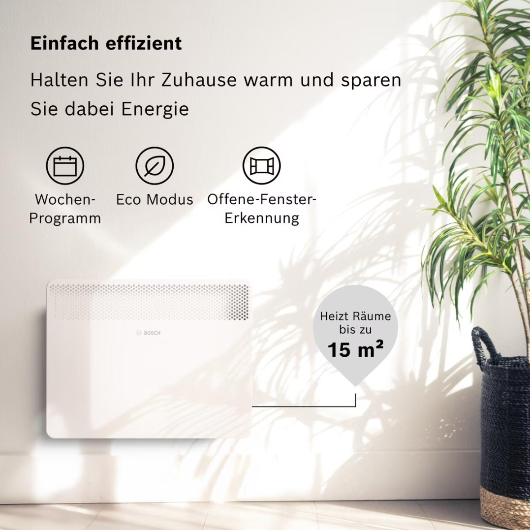 Bosch HC4000-15 Elektrischer Konvektor für Räume bis ca. 15 m² (7738345645), Weiß