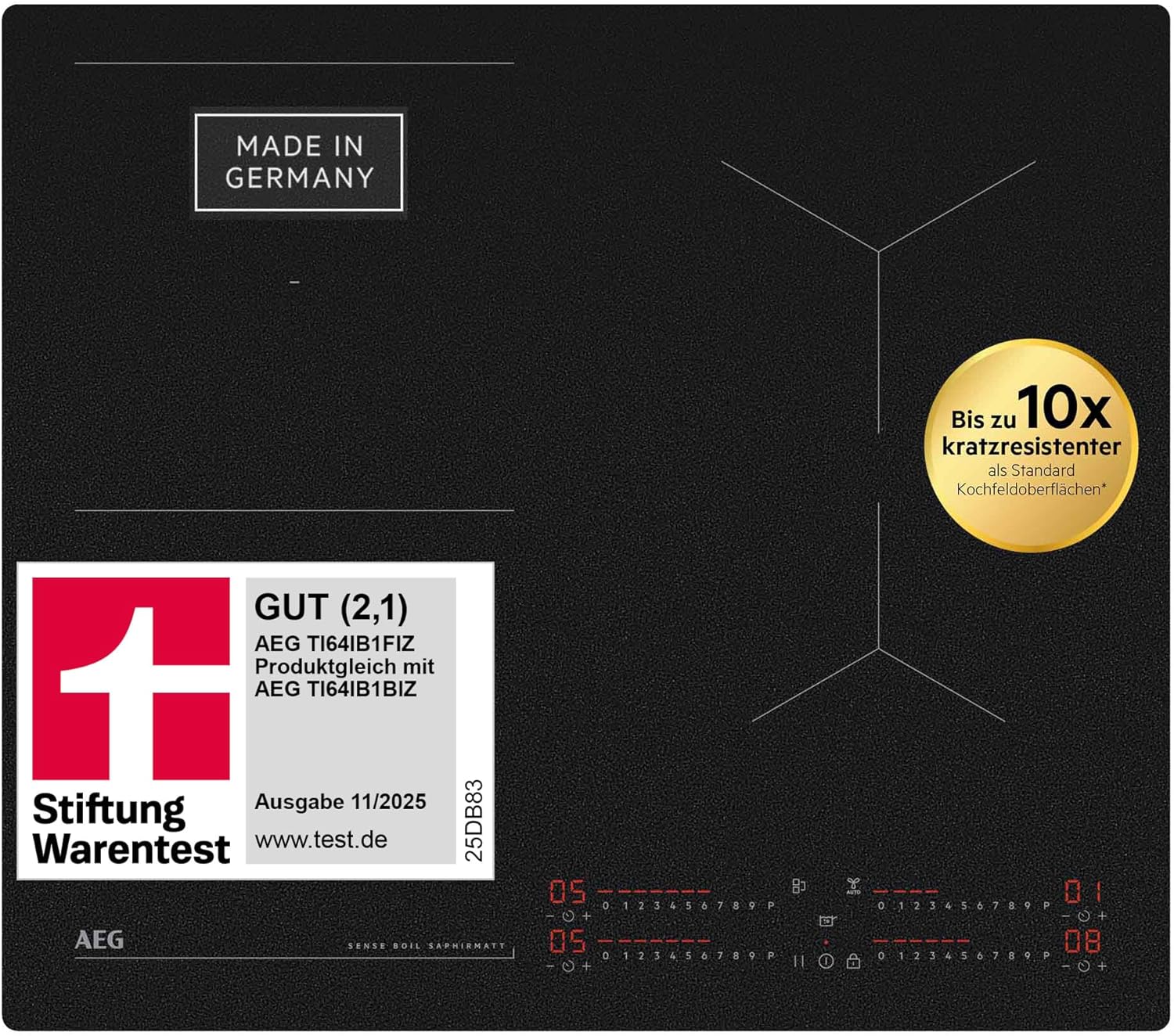 AEG TI64IB1FIZ Induktionskochfeld 60cm, Made in Germany, 4 Flex-Kochzonen mit Kratzresistenter SaphirMatt-Oberfläche AEG TI64IB1FIZ Induktionskochfeld 60cm, Made in Germany, 4 Flex-Kochzonen mit Kratzresistenter SaphirMatt-Oberfläche