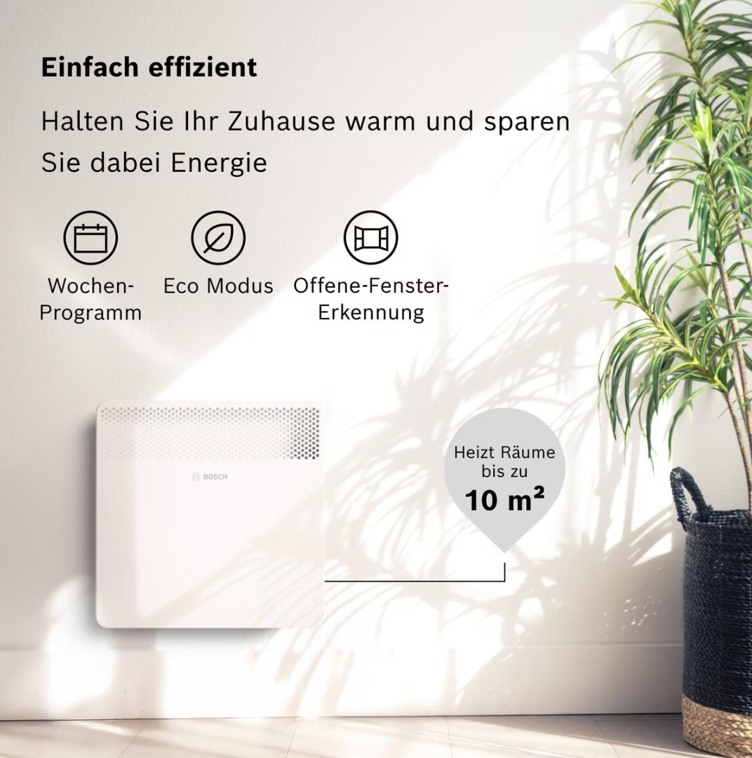 Bosch HC4000-10 Elektrischer Konvektor für Räume bis ca. 10 m² (7738345644), Weiß