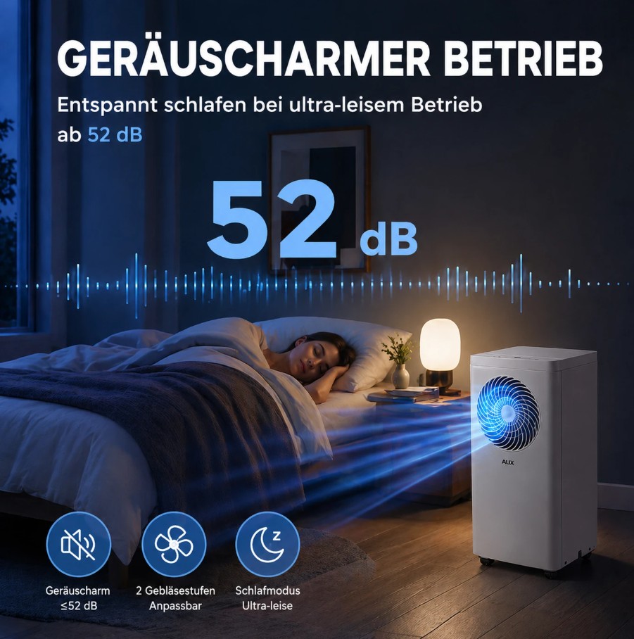 !!!Aktion!!! AUX AM-09B6C4 Mobiles Klimagerät für Räume bis zu 35 m², 2,6 kW, Weiß