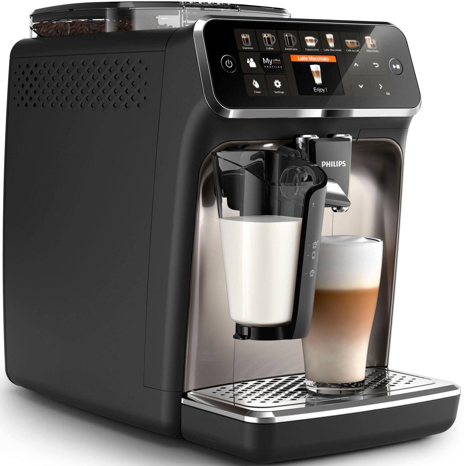 Philips EP5447/90 Kaffeevollautomat – LatteGo Milchsystem, 12 Kaffeespezialitäten, Intuitives Display, 4 Benutzerprofile, Chrom