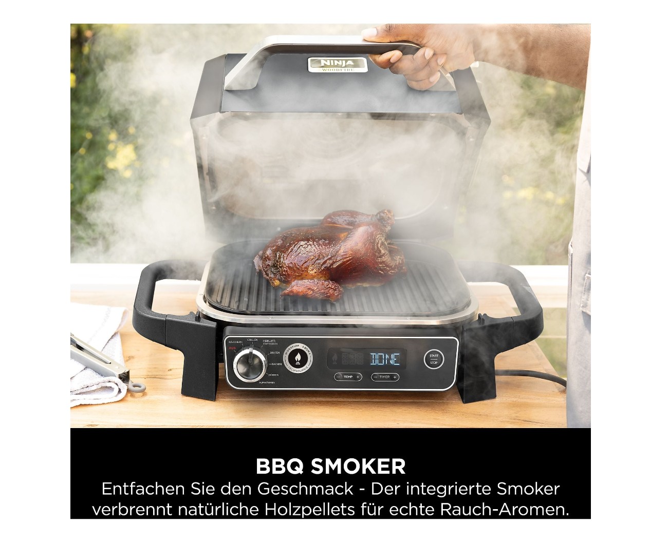 Ninja Woodfire OG701EU Elektrischer Outdoor Grill & Smoker 2400 Watt, Grau